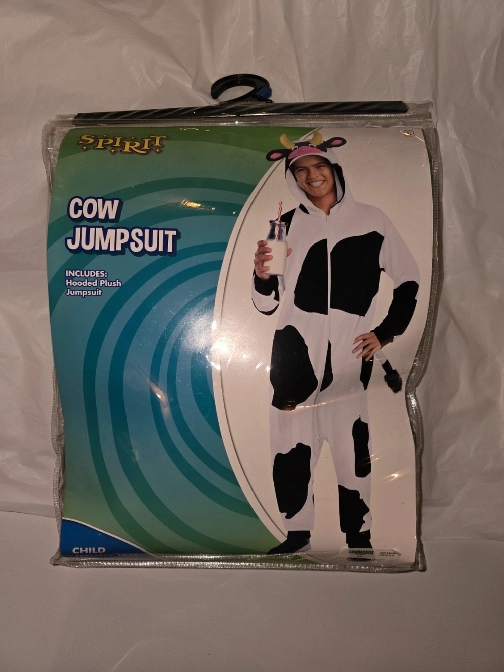 Spirit Cow Jumpsuit Kids Costume - White & Black Hooded Plush